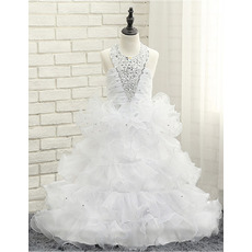 Style Halter Floor Length Ruffle Skirt White Little Girls Party Dress