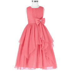 Handmade Children Girls Ball Gown Tea Length Chiffon Little Flower Girl Dress