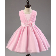 Pretty Ball Gown Sleeveless Knee Length Satin Flower Girl Dress