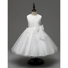 Custom Style Ball Gown Tea Length Lace Satin Flower Girl Dress