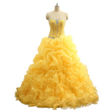 Girls Ball Gown Sweetheart Full Length Ruffle Skirt Prom Quinceanera Dress