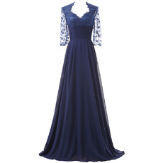 Elegant Sweetheart Long Chiffon Mother Formal Dress with 3/4 Long Sleeves