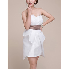 Pretty Junior Column Strapless Short White Satin Homecoming Dress with Belts