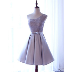 Junior A-Line One Shoulder Short Satin Sequin Homecoming Dress