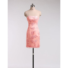 Cheap Sheath Strapless Sleeveless Short Lace Form Fitting Homecoming Dress