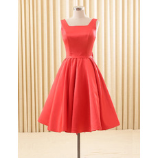 Elegant A-Line Square Knee Length Satin Homecoming/ Party Dress
