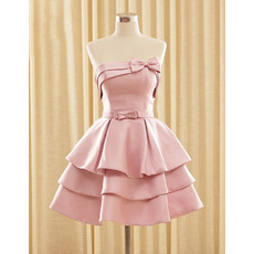 Hipster Strapless Short Satin Layered Skirt Homecoming Dress