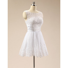 Simple Sleeveless Short White Satin Organza Beading Formal Homecoming Dress