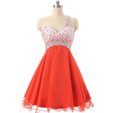 Fitted One Shoulder Empire waist Short Chiffon Rhinestone Homecoming Dress