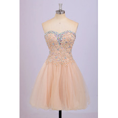 Classy Sweetheart Short Satin Tulle Rhinestone Homecoming Dress