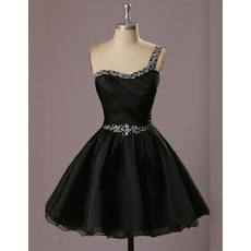 Inexpensive A-Line One Shoulder Short Black Homecoming Dress