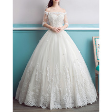 Inexpensive Ball Gown Off-the-shoulder Bridal Wedding Dress with Half Sleeves