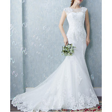 Modern Mermaid Sleeveless Court Train Organza Bridal Wedding Dress