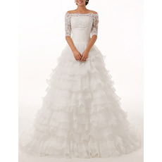 Designer Custom Off-the-shoulder Chiffon Bridal Wedding Dress with Half Sleeves