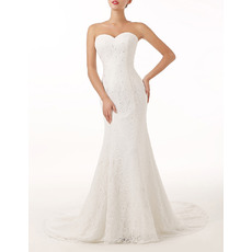 Classy Sheath Sweetheart Sleeveless Sweep Train Lace Wedding Dress