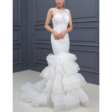 Stylish Mermaid Sleeveless Sweep Train Layered Skirt Wedding Dress