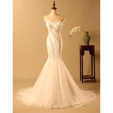 Elegant Mermaid Sweetheart Long Lace Bodice Wedding Dress