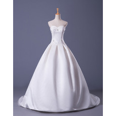 Inexpensive Ball Gown Sweetheart Court Train Satin Wedding Dress