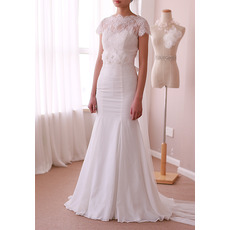 Vintage Mermaid Sweep Train Chiffon Wedding Dress with Short Sleeves