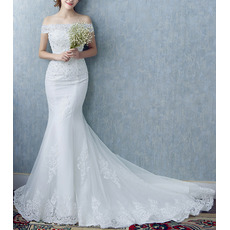 Modern Mermaid Off-the-shoulder Court Train Organza Wedding Dress