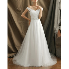 Cheap Sweetheart Sweep Train Organza Wedding Dress with Straps