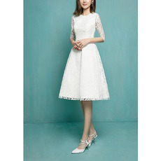 Elegant A-Line Short Lace Reception Wedding Dress with Half Sleeves