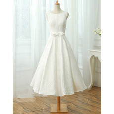 Modest A-Line Sleeveless Tea Length Lace Reception Wedding Dress