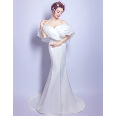 Elegant Sheath Off-the-shoulder Sweep Train Satin Bridal Wedding Dress