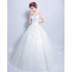 Cheap Modern Off-the-shoulder Chapel Train Organza Bridal Wedding Dress