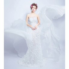 Custom Chic Sheath Sweetheart Applique Wedding Dress with Court Train