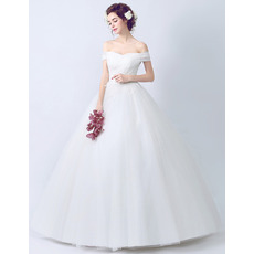 Inexpensive Timeless Ball Gown Off-the-shoulder Floor Length Wedding Dress