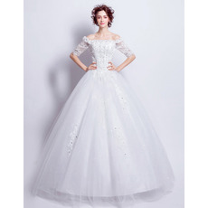 Classic Modern Ball Gown Off-the-shoulder Wedding Dress with Half Sleeves