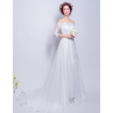 Fashionable Off-the-shoulder Long Wedding Dress with Half Sleeves