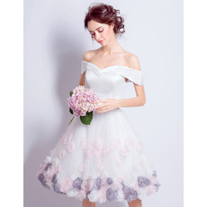 Custom Chic A-Line Off-the-shoulder Knee Length Floral Wedding Dress