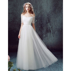 Designer Off-the-shoulder Long Organza Wedding Dress with Short Sleeves