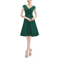 Vintage V-Neck Knee Length Chiffon Green Bridesmaid Dress with Short Sleeves