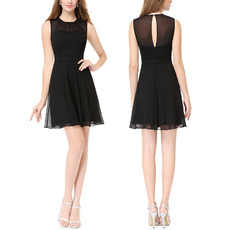 Vintage Short Chiffon Black Bridesmaid Dress for Summer Wedding