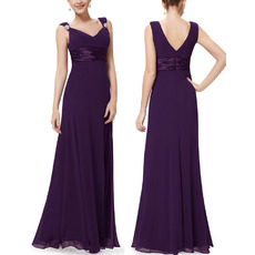 Inexpensive V-Neck Long Chiffon Bridesmaid Dress with Straps