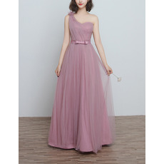 Modern One Shoulder Long Satin Tulle Bridesmaid Dress for Wedding