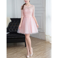 Sprint Tulle Satin Mini/ Short Bridesmaid Dress with Half Sleeves