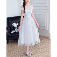Inexpensive A-Line Off-the-shoulder Tea Length Bridesmaid Dress