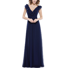 Best Designer V-Neck Sleeveless Long Chiffon Bridesmaid Dress