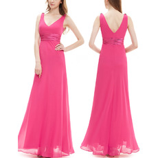 Blush V-Neck Sleeveless Floor Length Chiffon Bridesmaid Dress