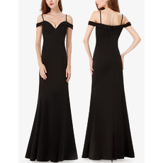 Latest Spaghetti Straps Floor Length Chiffon Black Formal Evening Dress