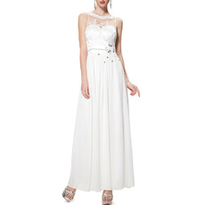 Simple Sleeveless Ankle Length White Chiffon Formal Evening Dress
