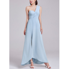 Women's One Shoulder High-Low Satin Formal Evening Dress with Slit