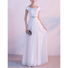 Elegant Floor Length White Chiffon Evening Dress with Short Sleeves