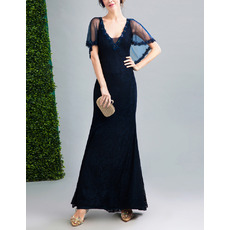 Elegant Sheath V-Neck Floor Length Lace Formal Evening Dress with Shawl
