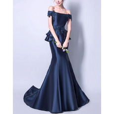 Designer Off-the-shoulder Long Satin Formal Evening Dress