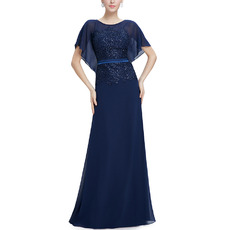 Elegant Full Length Chiffon Formal Mother of the Bride Dress with Cap Sleeves & Belts